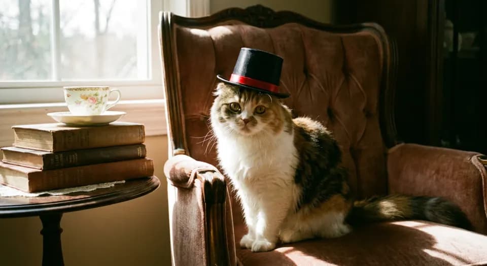 A cute cat wearing a tiny top hat, generated image 2